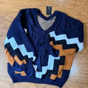 Fashion Nova Women Navy Blue MultiColor Colorblock Knit Sweater NWT plus size 3X